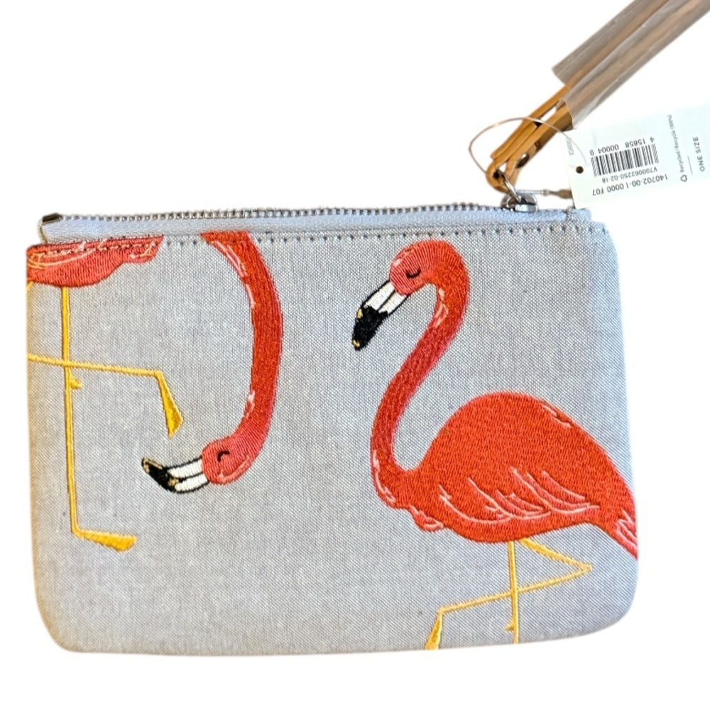 Old Navy Embroidered Flamingos Zip Purse nwt